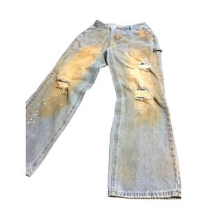 Fashion Nova Distressed Bleach Splatter Carpenter‎ Jeans Ripped Workwear size 3